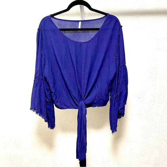 JW Style Small Blue Hippy Bell Sleeve Blouse Boho Size S-M - Picture 2 of 8